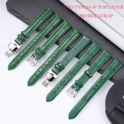 14mm 20mm 22mm High Quality Bamboo Pattern soft cowhide Strap Men Butterfly Buckle leather Green Watchband Bracelet