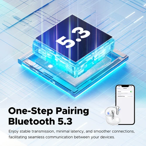 Imagen 2 del producto SoundPEATS Clear Transparent Series Bluetooth 5.3 Auriculares inalámbricos verdaderos con micrófono ENC dual, modo de juego, soporte para aplicaciones, 40H