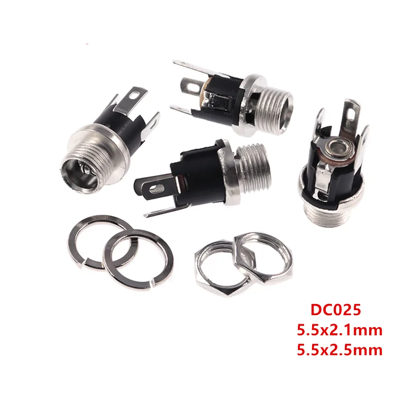 

10Pcs 5.5x2.1mm 5.5x2.5mm Socket With Nut DC Power Jack Female Panel Mount Connector DC025 DC-025