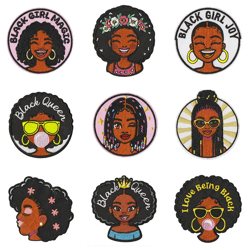 

1/9PCS Cartoon Black GRILS Patch Personality Embroidered Clothes Crafts Badges DIY Cartoon Apparel Sewing Supplies for Clothing.