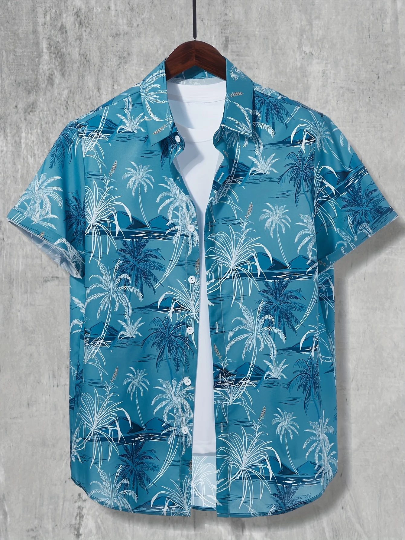 

Coconut palm print Hawaiian shirt, men's casual button down short sleeve shirt for summer beach resort