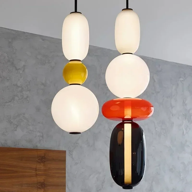 Nordic Designer's Creative Colored Glass Hanging Line Lamp Coffee Shop Lollipop Pendant Lamp Home Atmosphere Lighting Fixture