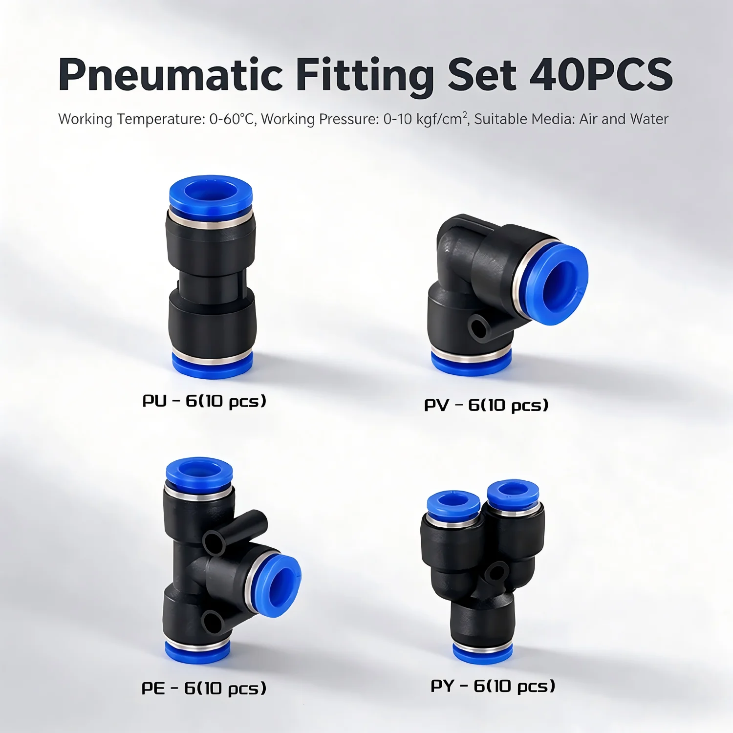 40Pcs Pneumatic Fitting Kit 6mm PU PV PE PY Air Hose Quick Connector Joint Push In Fitting Assortment Set for 3D Printer PC Cool