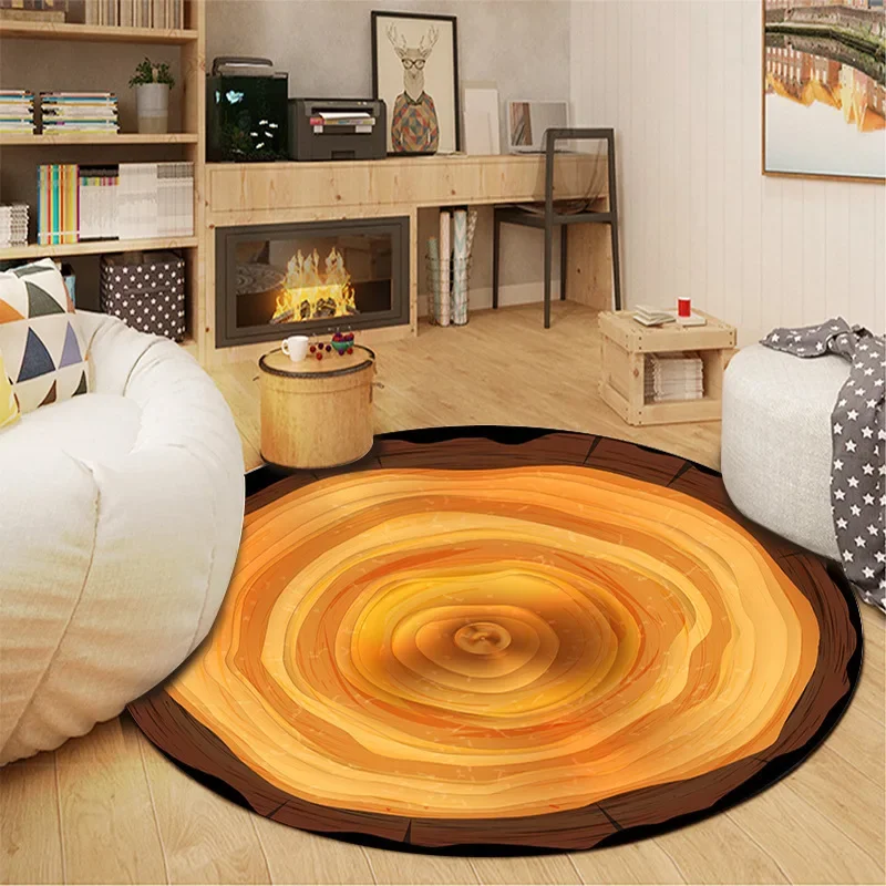 Tree Ring Pattern Round Rug with Natural Wood Grain Texture – Modern Decor for Living Room & Study