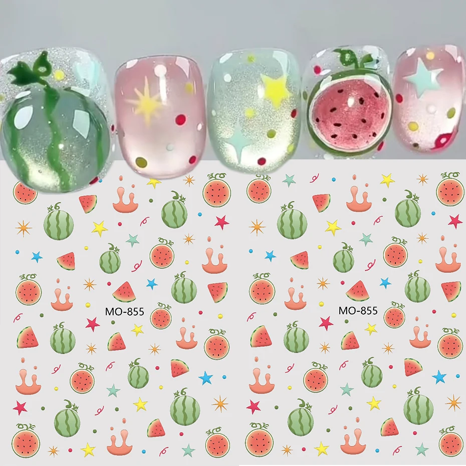 1/2 Sheets Watermelon Nail Art Stickers, Summer Fruit Manicure Decals Watermelon Slice Pattern, DIY Nail Supplies for Women