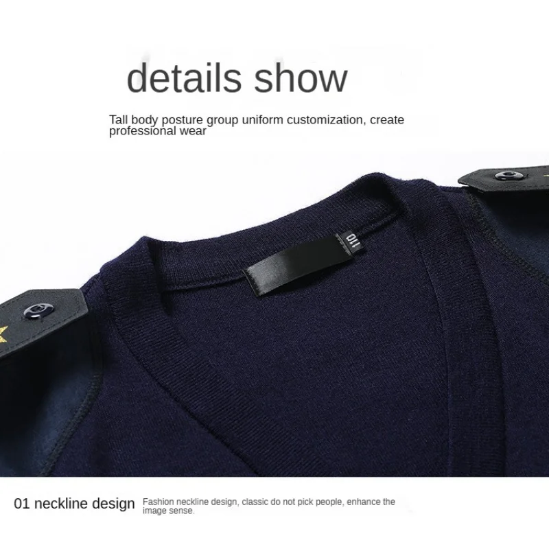 Winterpiloottrui Imitatiewol Kapitein V-hals Wol Luchtvaartuniform Vluchtpak Diepblauw