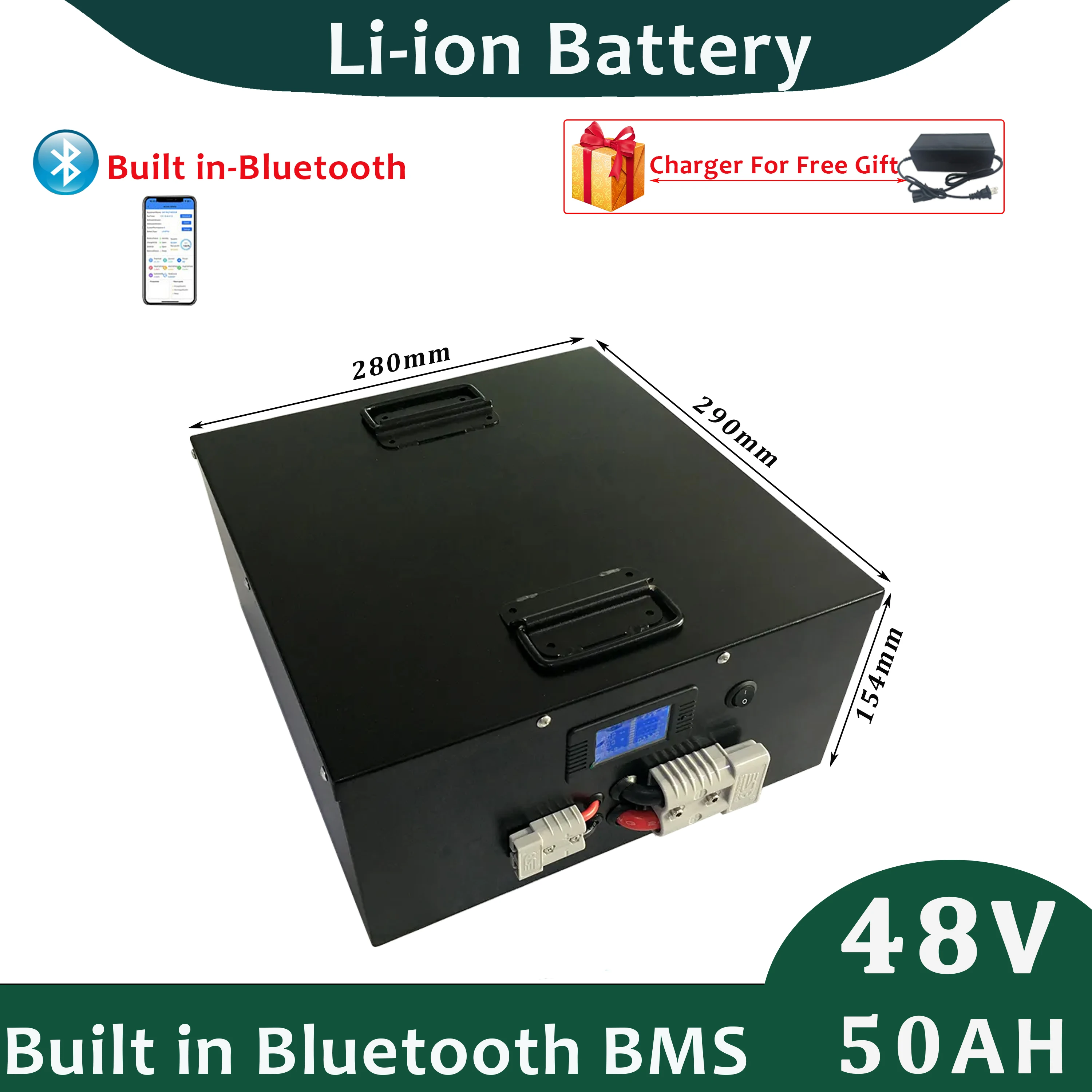 

48v 50Ah Li-ion Battery Pack Built in BMS With Bluetooth For Electric Scooter