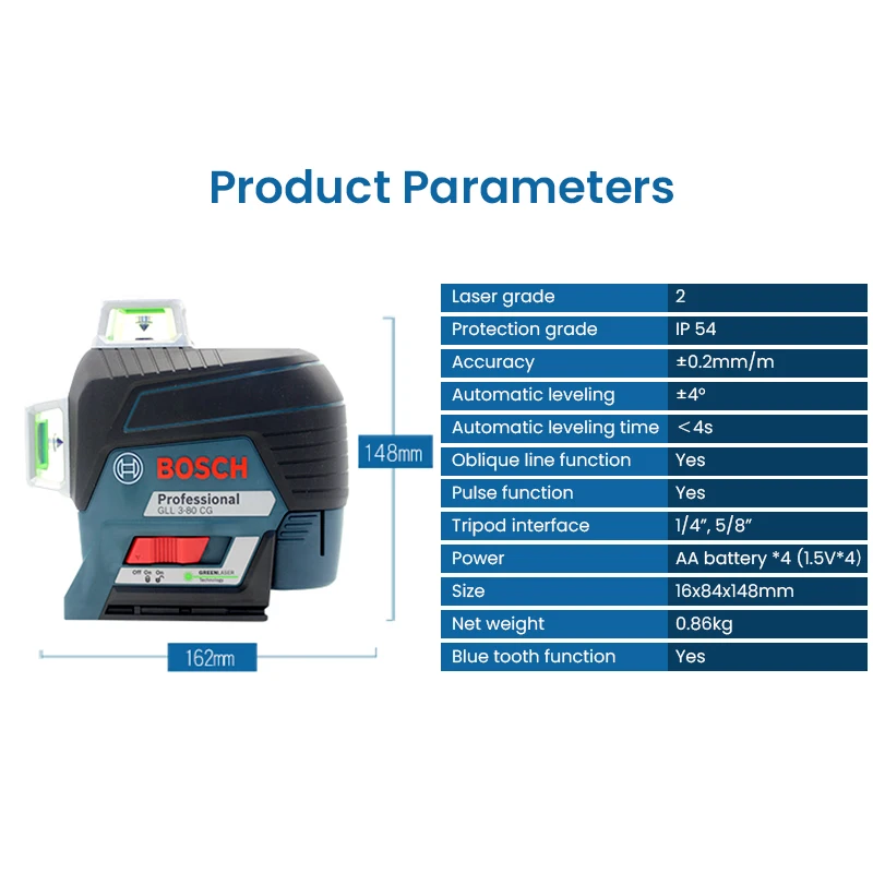 Bosch Gll 3-80 Cg Green Laser Level 4 Modes 3 Planes 12 Lines Bluetooth Pulse Function Shockproof Laser Level Meter Diastimeter