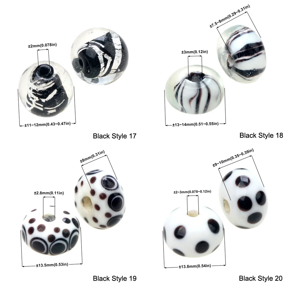 Black Color Series 2/4/6PCS/LOT Mixed Style Handmade Lampwork Glass Beads For Crafts Charm Bracelets/Earring DIY Jewelry Making