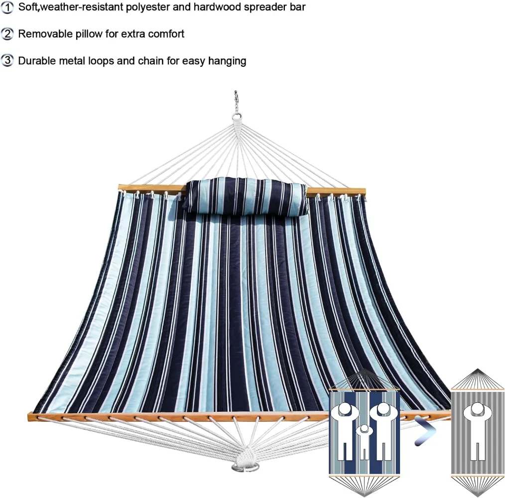 SZHLUX hamaca de tela acolchada para exteriores con barras esparcidoras y almohada desmontable y cadenas