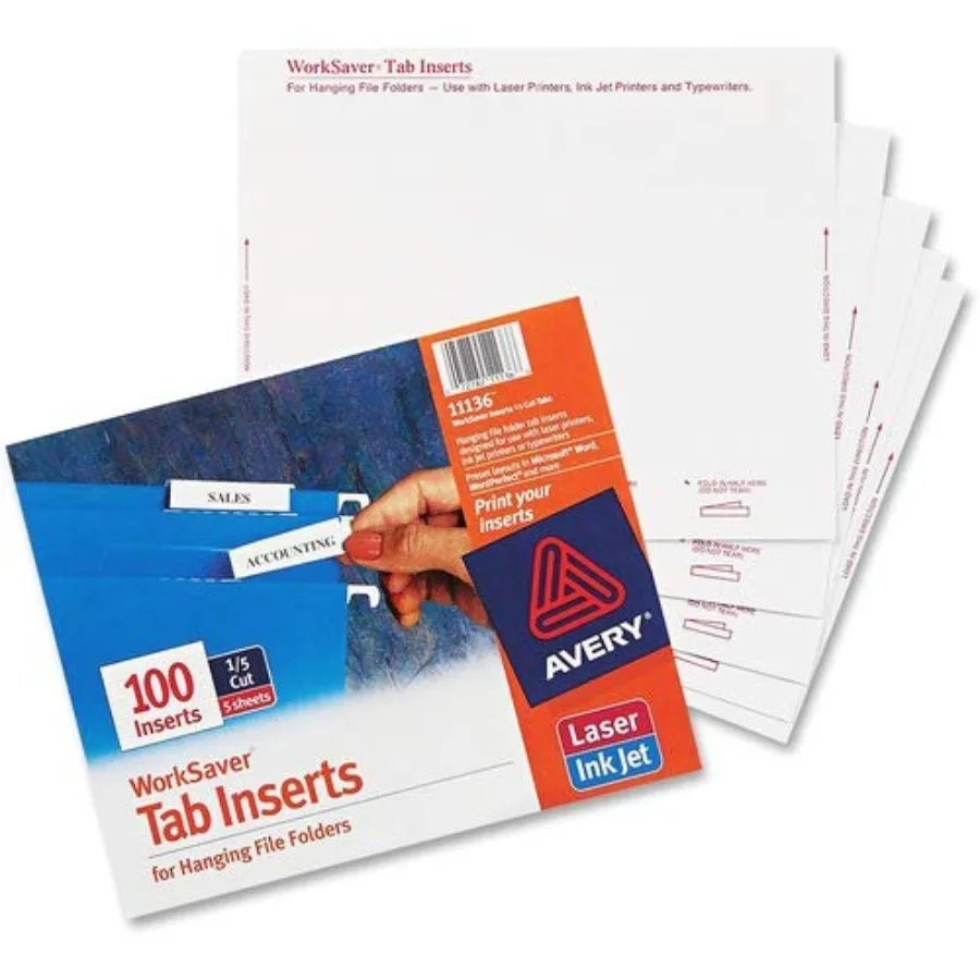 : Laser/Inkjet Inserts for Hanging File Folders, 1/5 Tab, 2in, White, 100/Pack -:- Sold as 2 Packs of - 100 -/ - Total of 200 E view 4