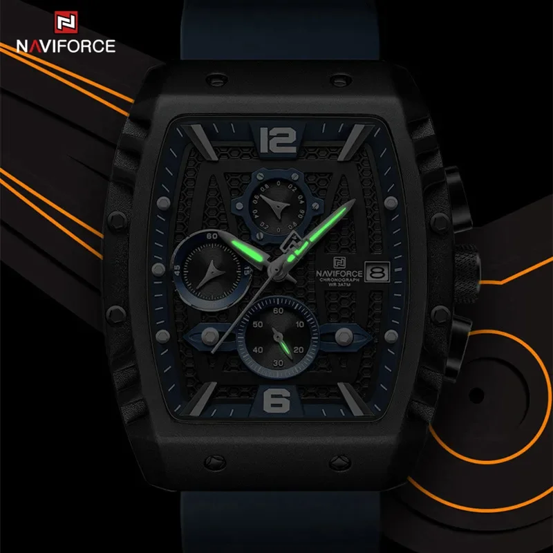 Naviforce marca superior de luxo relógios negócios masculinos esportes quartzo cronógrafo silicone banda casual masculino relógios pulso à prova