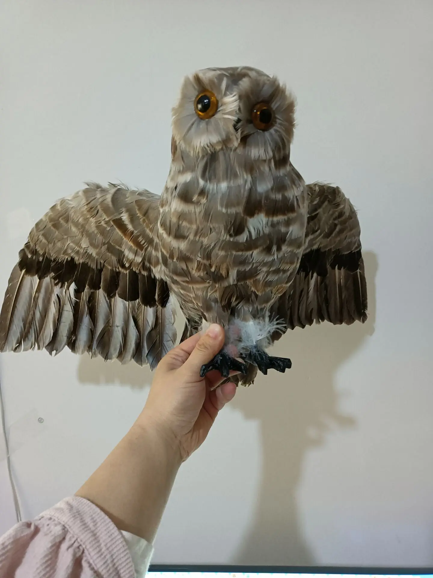 

big foam and feather wings gray owl bird hard model home garden decoration gift about 32x60cm b2596