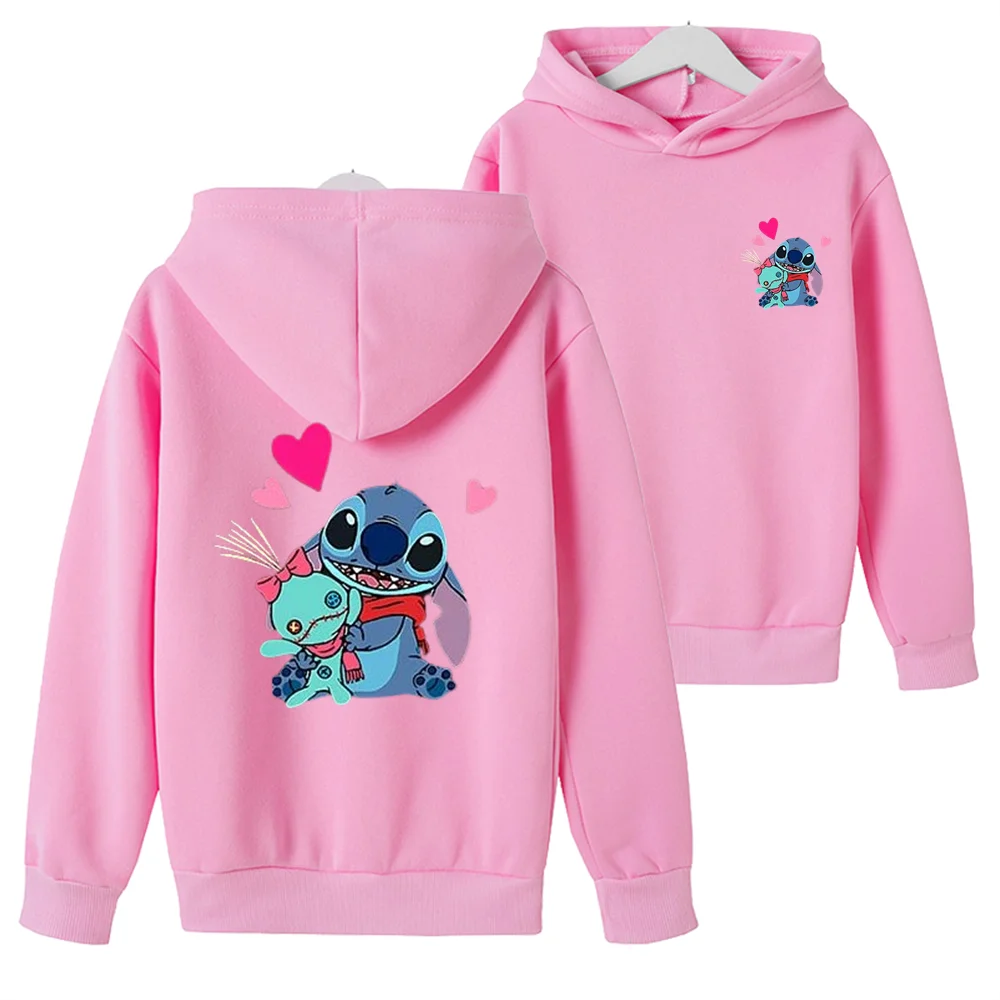 Stitch Autumn Winter Children\'s Hoodies Boy Girls Casual Sweatshirr Red tops Coat Fashion   Printed Toddle Anime Pink Clothing