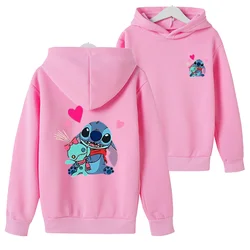 Stitch Autumn Winter Children's Hoodies Boy Girls Casual Sweatshirr Red tops Coat Fashion   Printed Toddle Anime Pink Clothing