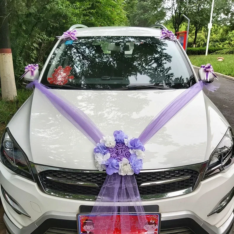 1 set di fiori artificiali per auto da matrimonio, kit di decorazioni per auto, seta romantica, ghirlanda di rose finte, fiori decorativi fai da te,