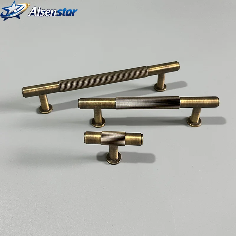 Manijas de latón modernas con diseño moleteado en oro brillante para armarios, roperos, cómodas, cajas de zapatos, cajones y gabinetes, tipo T-Bar