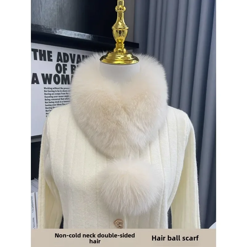 New double-sided fur fox hair scarf women's winter hairball suction buckle real fur versatile warm fur collar scarf