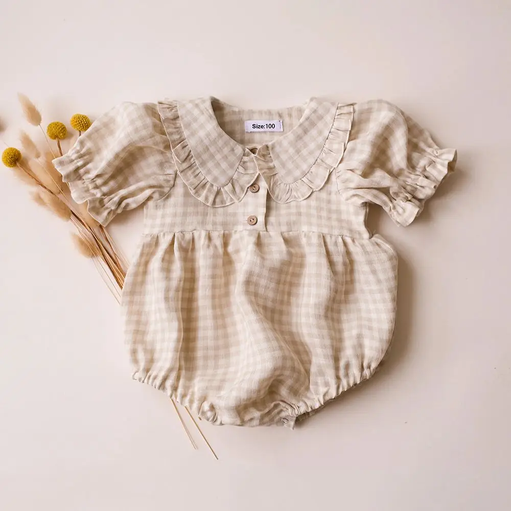 Plaid Baby Girl Jumpsuit Cotton Infant Baby Girl One-piece Playsuit Newborn Clothes Summer