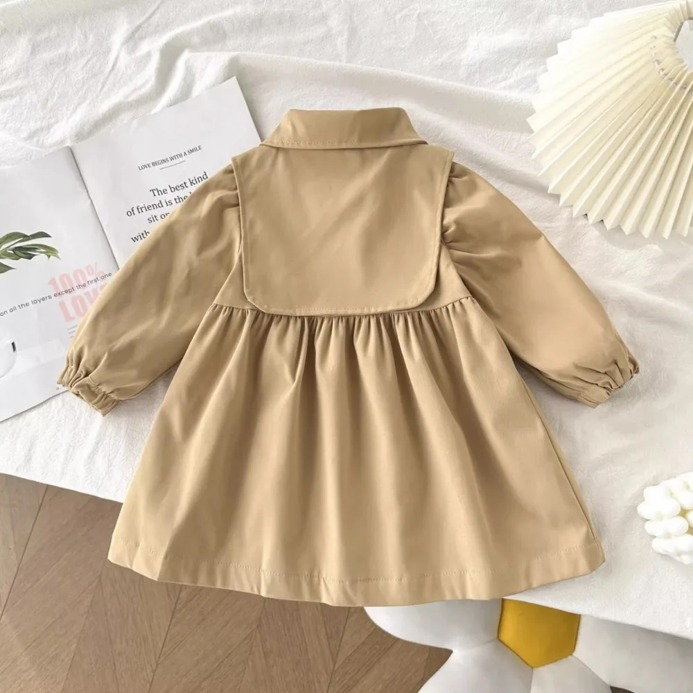 النسخة الكورية موضة جديدة بأكمام طويلة بلون الفتيات سترة الخريف الكاكي القوس الديكور الأطفال سترة واقية معطف #2