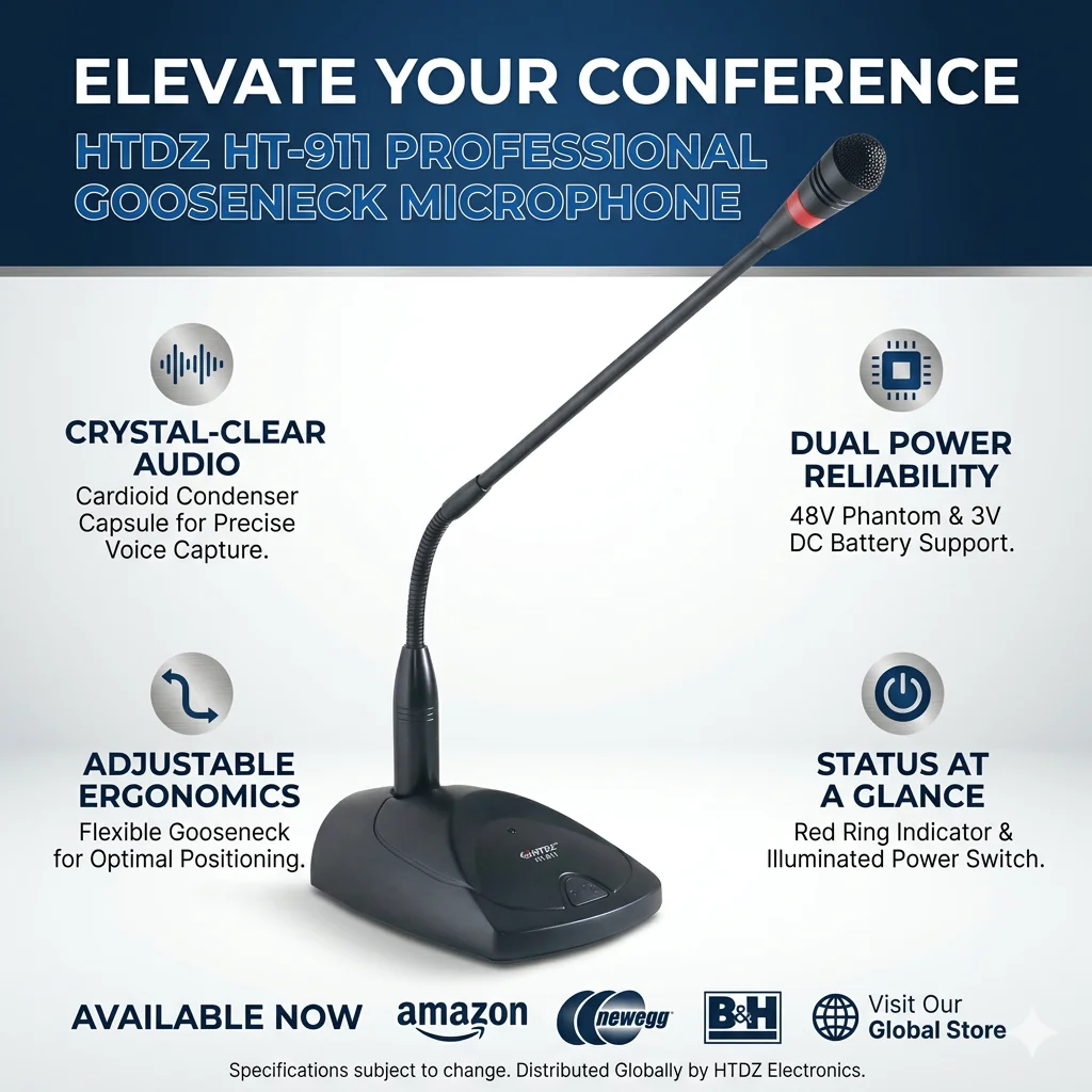 

HTDZ Professional Wired Desktop Conference Microphone Gooseneck Condenser Mic with LED Indicator for Meeting Room Lecture Speech