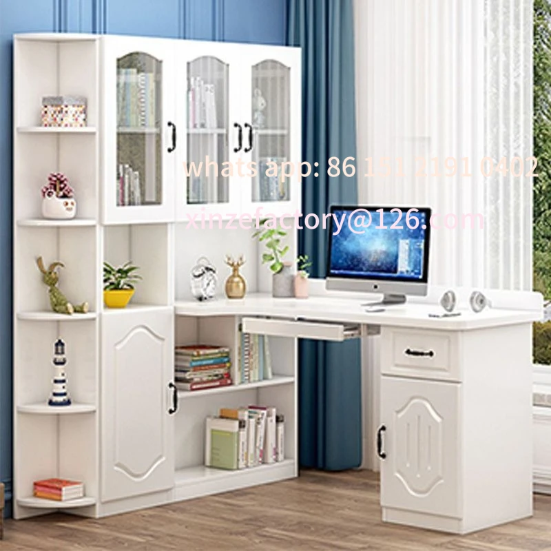 Customizable Solid Wood Computer Desk Corner Desk Bookshelf Combination Bookcase Integrated Home Student Writing Desk