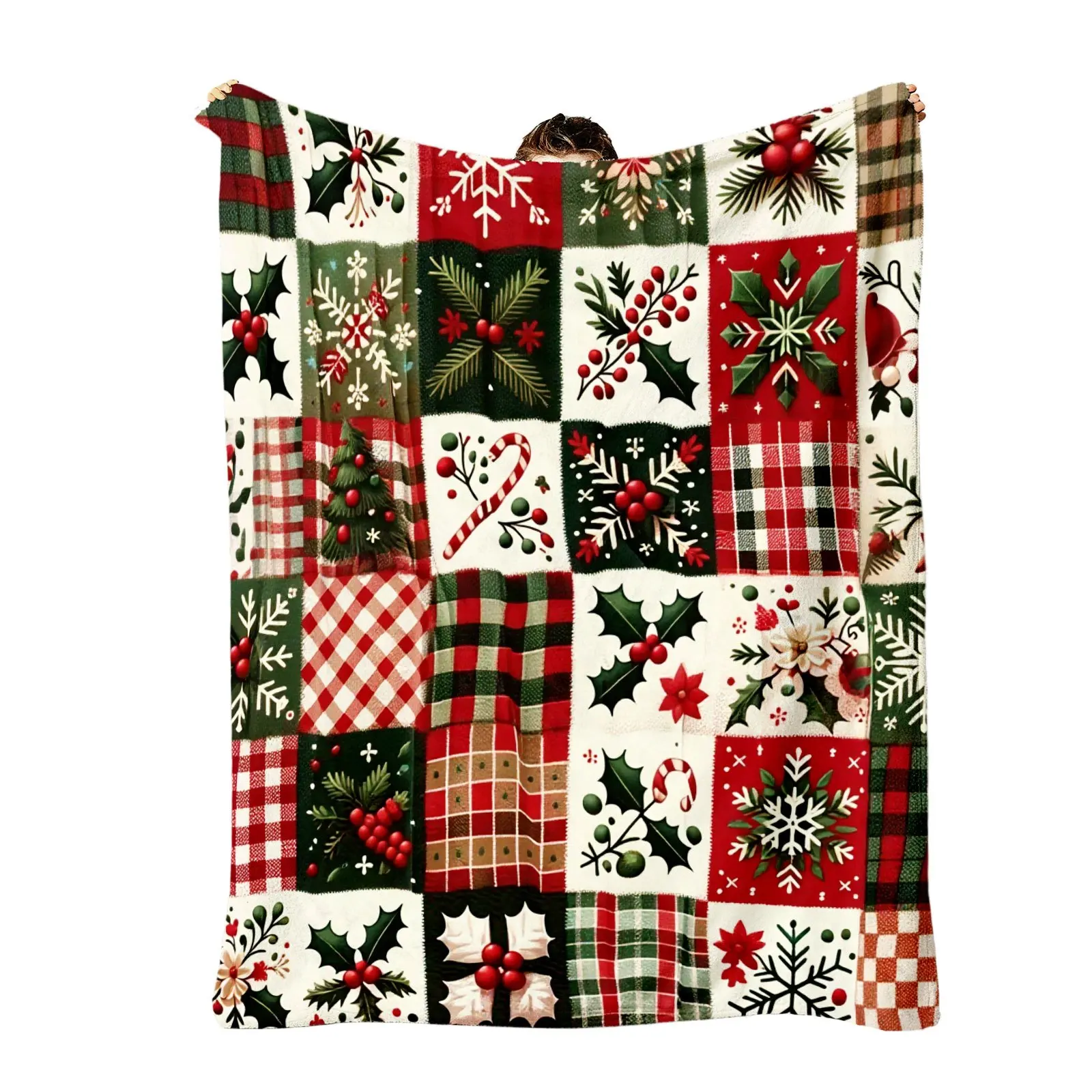 1pc Ivy Plaid Christmas‑Print Throw Blanket, Sofa & Bed Decor, All‑Season Home Gift