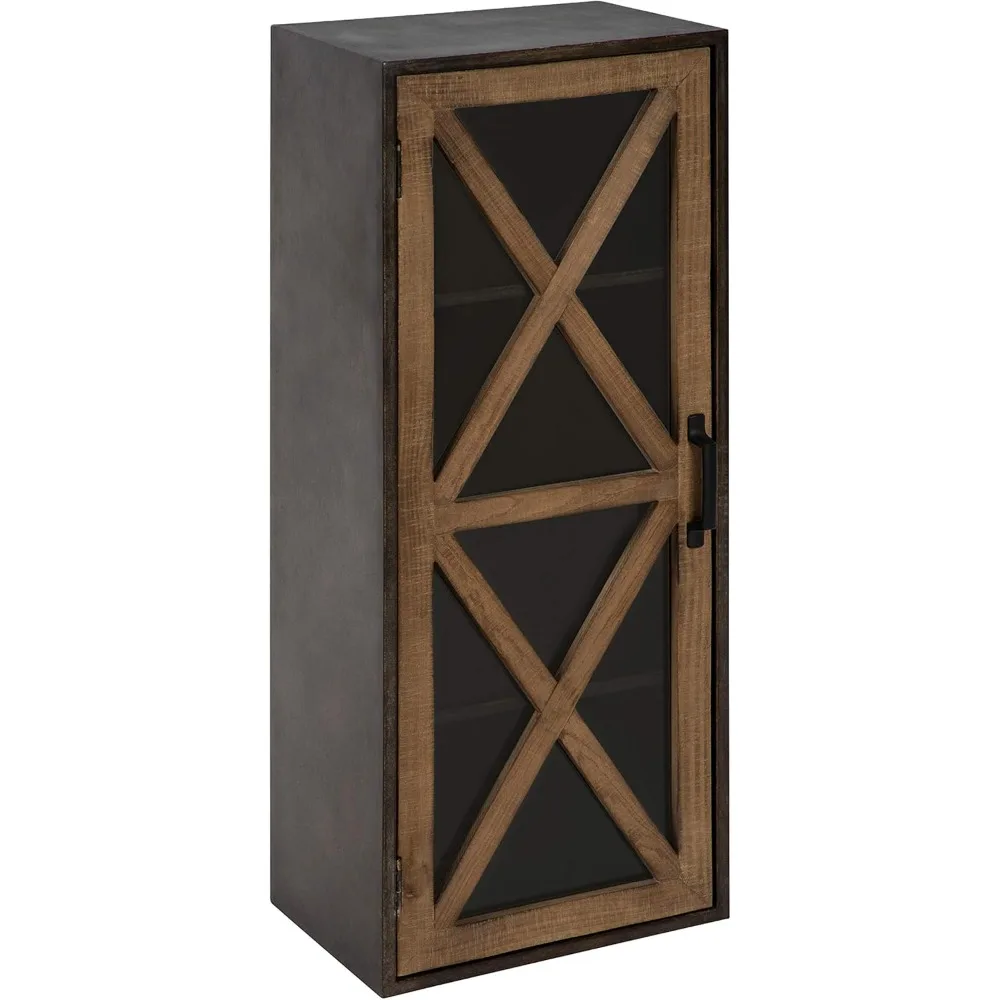 

Mace Decorative Rustic Floating Storage Cabinet, 30" x 12", Rustic Brown Door with Bronze Metal Frame, Farmhouse Inspired Wall