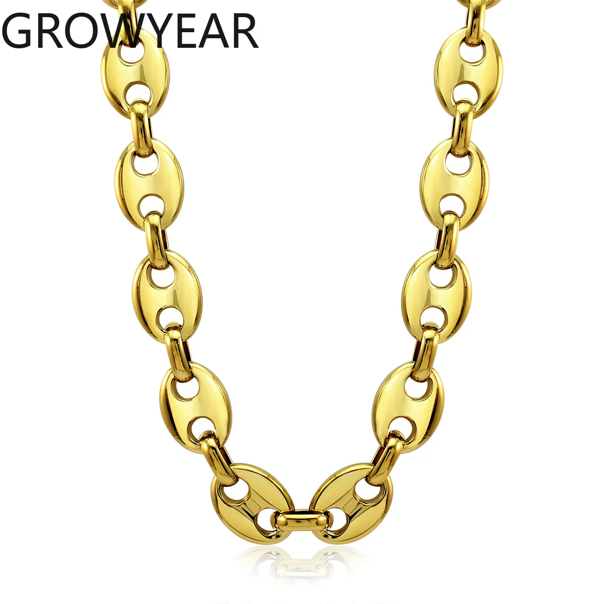 PVD18K Gold Plated Coffee Bean Link Chain Charm Necklace Statement Stainless Steel Pig Nose Chunky Necklaces Banquet Jewelry