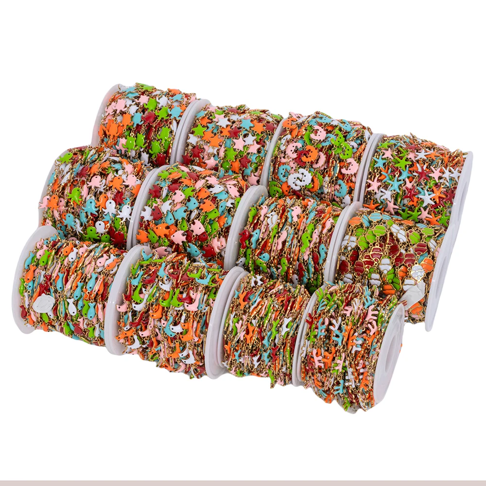 1Meter Stainless Steels Enamel Fish Crab Dolphin Ocean Animal Chains DIY Necklaces Bracelets Jewelry Making Accessorie Wholesale view 3
