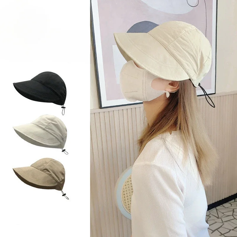 Sun Protection Solid Sun Hat Adjustable Strap Fishing Hiking Hat Outdoor Breathable Foldable Beach Baseball Cap Quick Drying Hat