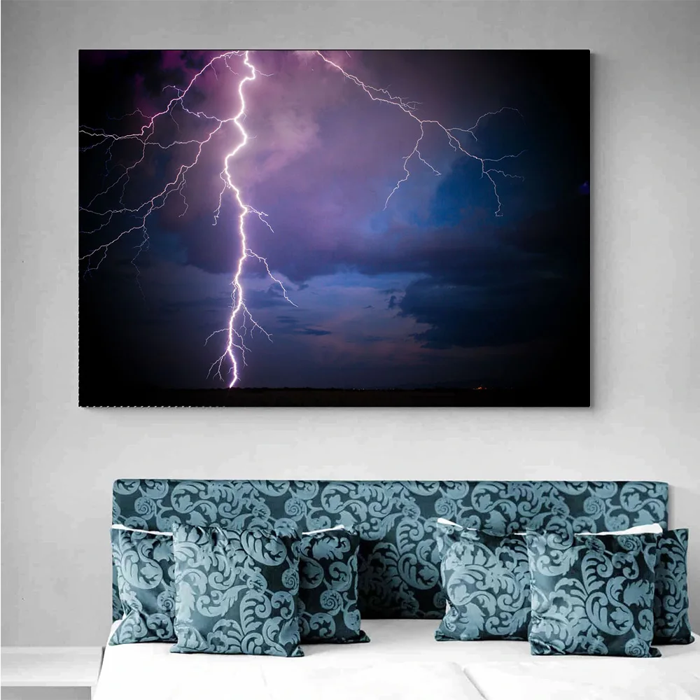 Purple Lightning Cloud Thunder Realistic Print Poster Canvas Painting Modern Wall Art Picture Living Room Interior Home Decor HD