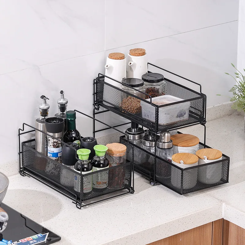 Drawer Type Kitchen Shelving Desktop Multilayer Multifunctional Shelves Can Be Pulled Out Storage Rack Bathroom Cosmetics Storag