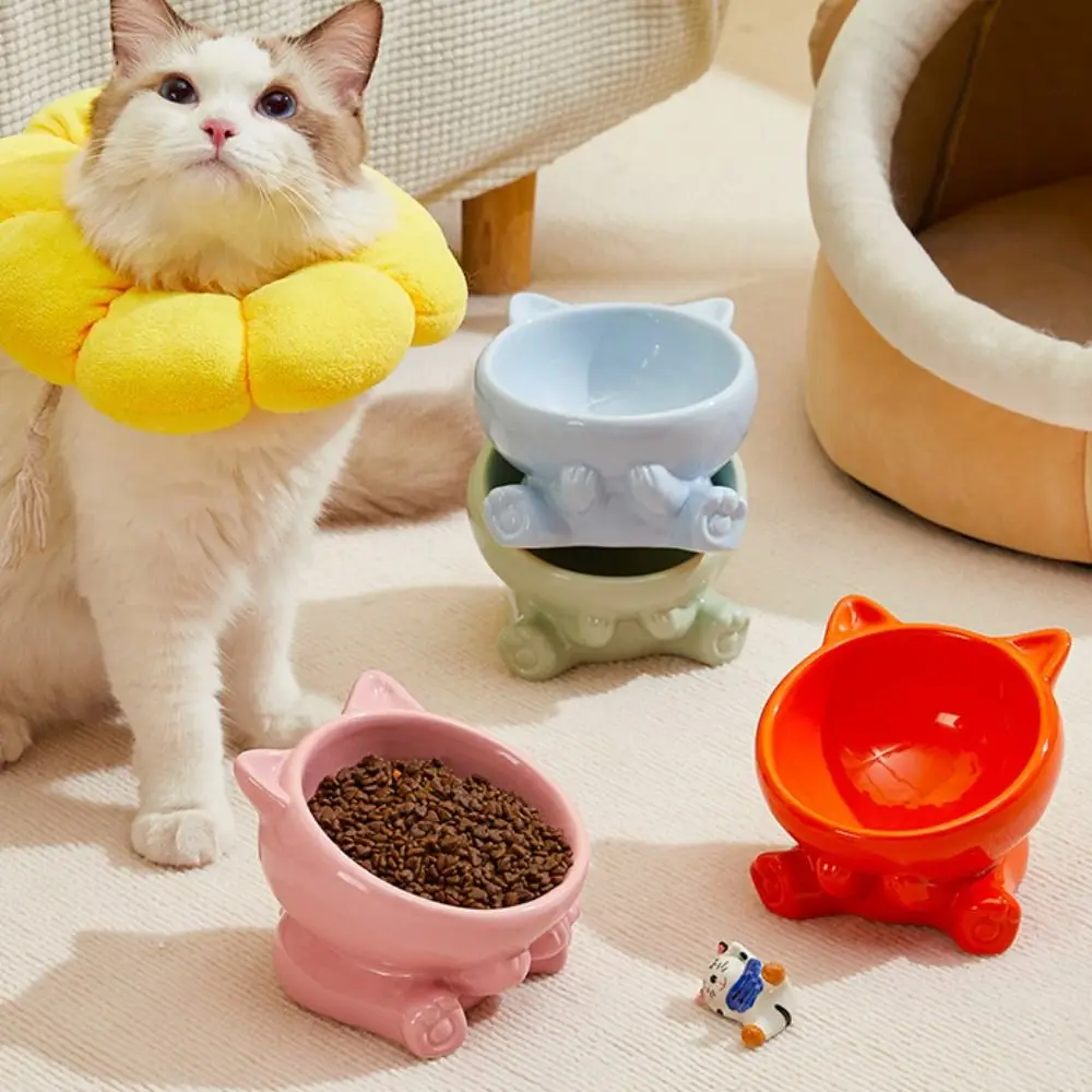 

Pet Supplies Ceramic Cat Bowl Slanted Mouth Cute Pet High Foot Bowl Non-slip Anti Tipping Pet Drinking Feeder Neck Protection