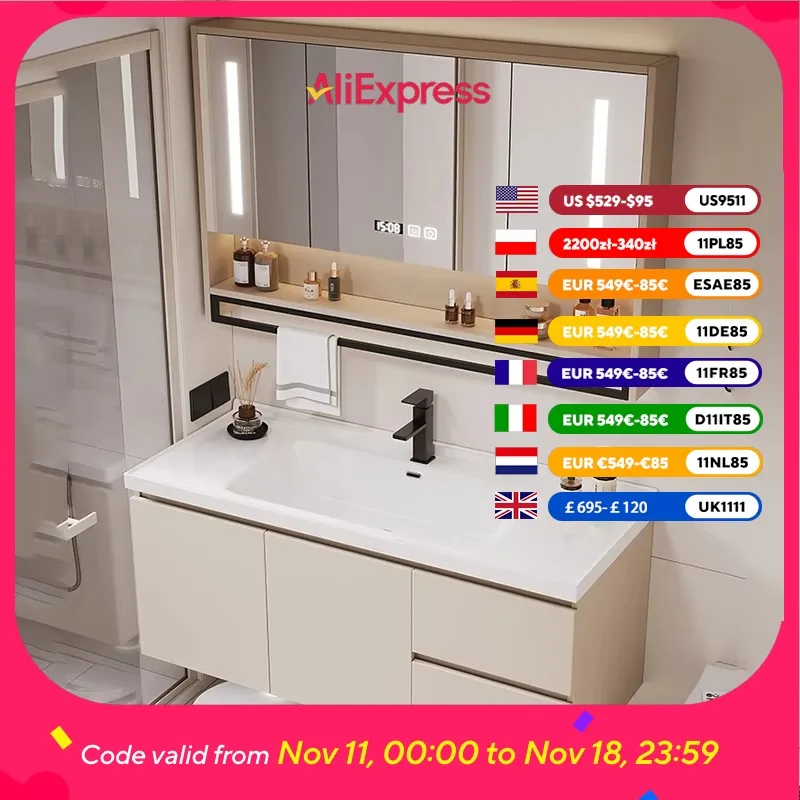 المرحاض خزانة حمام بسيطة حوض غسيل خزانة حمام خشبية حديثة منظم Led Meuble Salle De Bain Rangement الأثاث