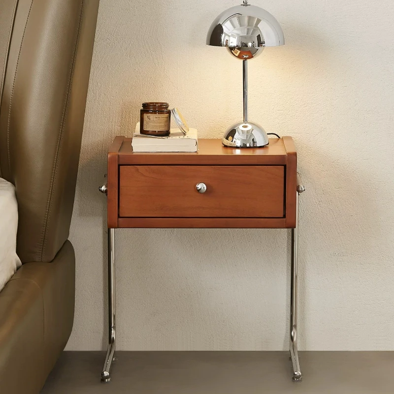 Vintage Solid Wood Nightstand Mid-century Storage Cabinet Compact Bedroom Side Organizer Small Space Bedside Display Cupboard