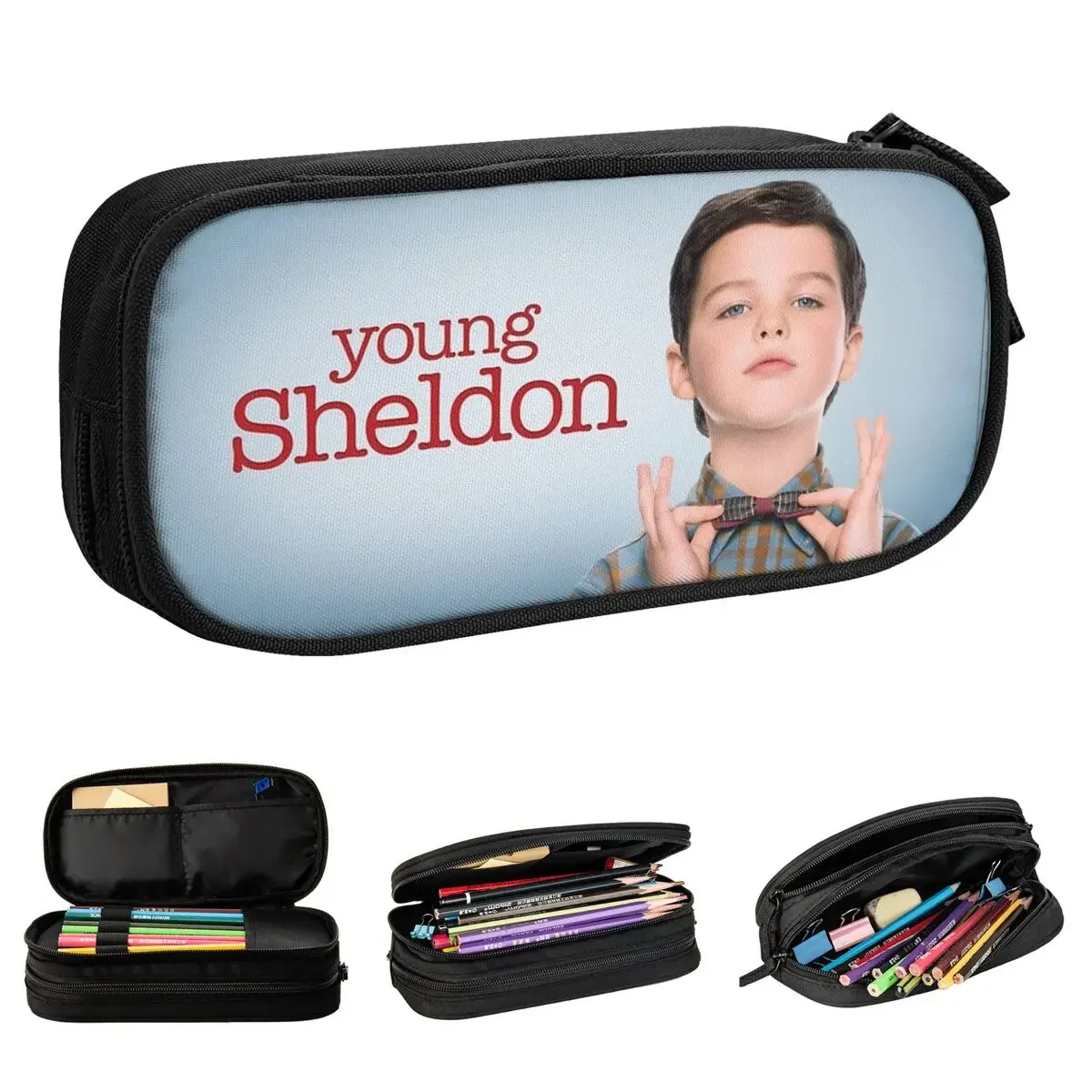 Large Capacity Pencil Case Young Sheldon Comedy Lithuania School Supplies Sheldon Cooper Double Layer Pen Case Girl Make Up Bag