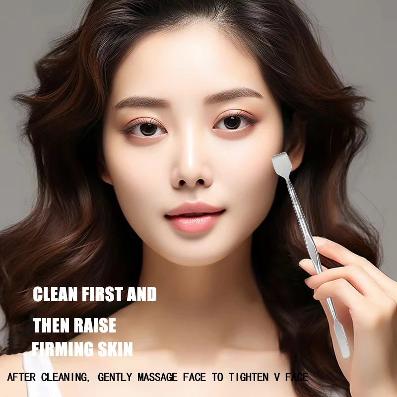 مجرفة رقيقة لإزالة الرؤوس السوداء برأس مزدوج لتنظيف مسام الوجه من الفولاذ المقاوم للصدأ لإزالة حب الشباب أداة حلاقة الرؤوس السوداء #4