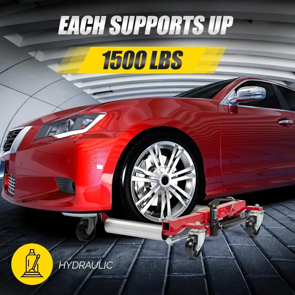 Hydraulic Car Wheel Dolly Jack Set of 2 3000 lbs Capacity Vehicle Positioning Rollers with Foot Pedal for Auto Repair