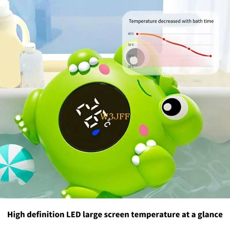 W3JF تصميم ضفادع لطيفة موازين حرارة مياه للرضع وظيفة تشغيل/إيقاف تلقائي مع إضاءة خلفية #5
