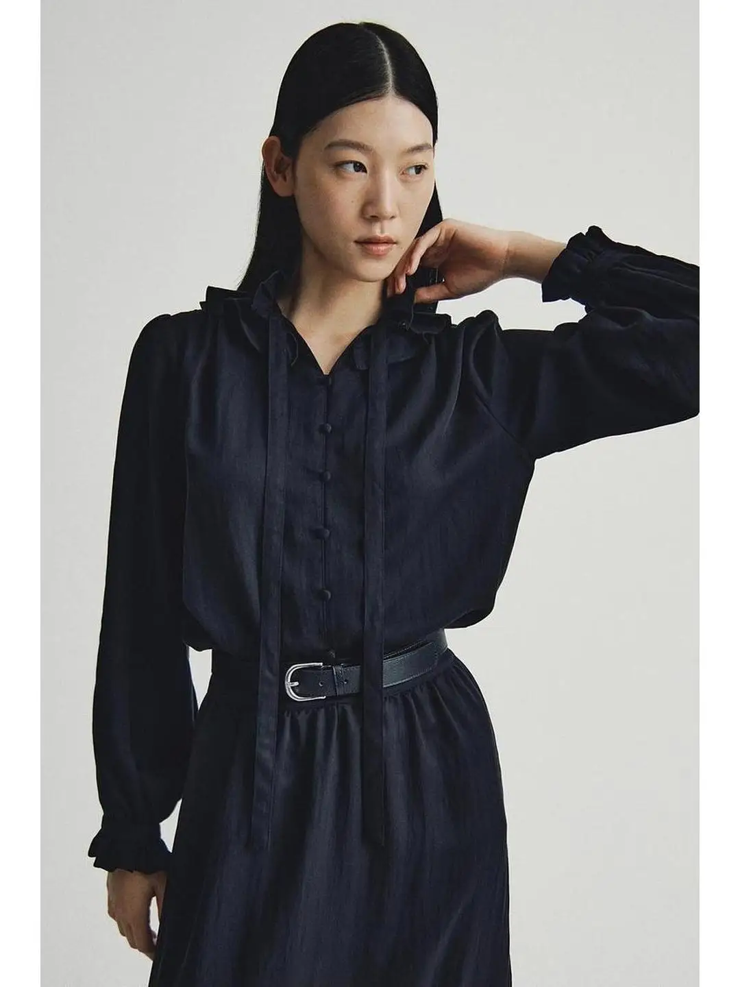 

Sweet Sle Long Sve irt Autumn Winter Layered Decoration Pleated Collar Girls Faionable Top Breathable Skin-friendly