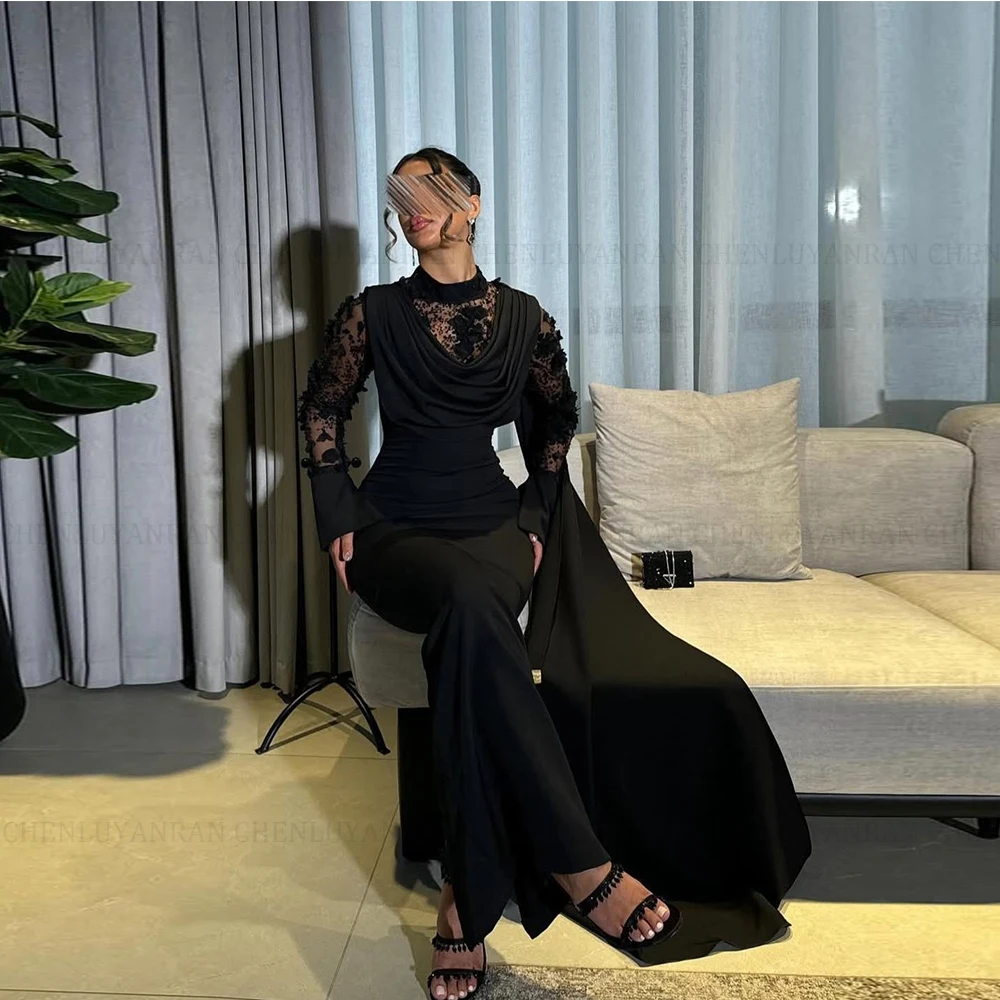 

MOLISA Customized Applique High Neck Full Sleeve Flower Lace Long Sleeve Evening Dress Ankle Length Sweep Train Prom Gown 2025