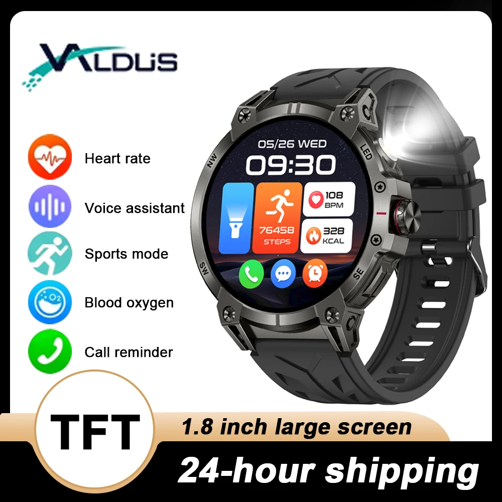 VALDUS 2024 New VS19 Smartwatch Compass Flashlight AI Voice Assistant Bluetooth Call Heart Rate Detection Sports Mode Smartwatch