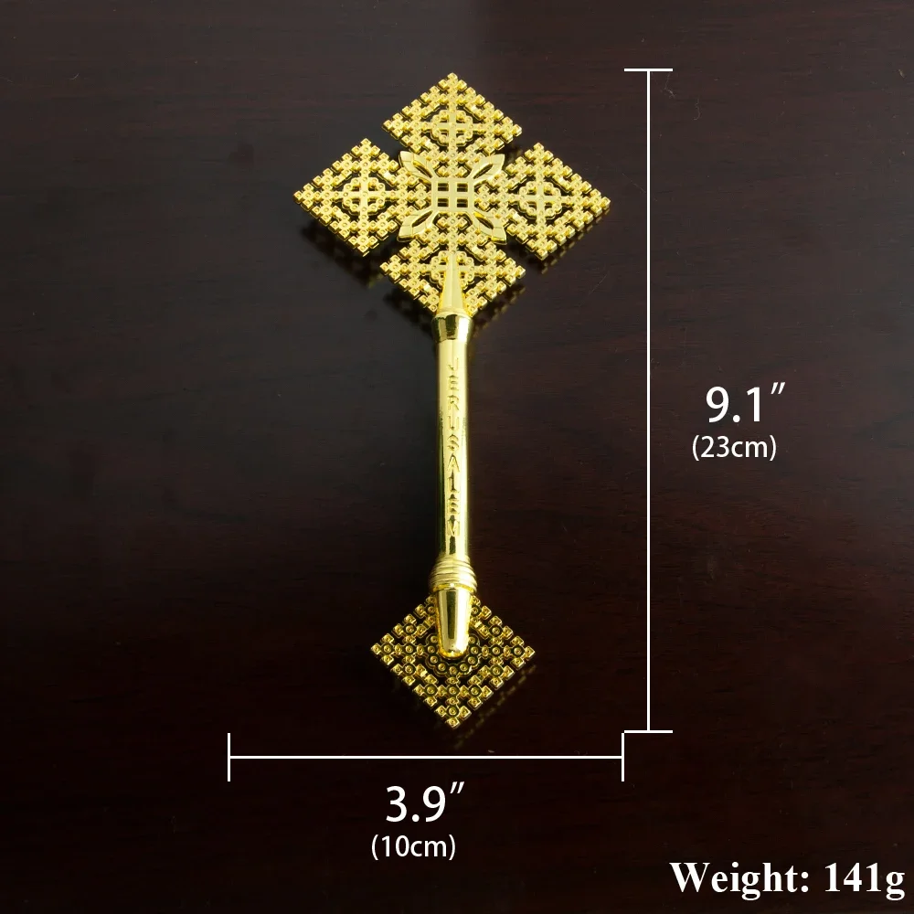 HTISOK Orthodox Handle Blessing Cross Jesus Religious Gift Small Hand Fit Gold Plated Cross for Church Prayer