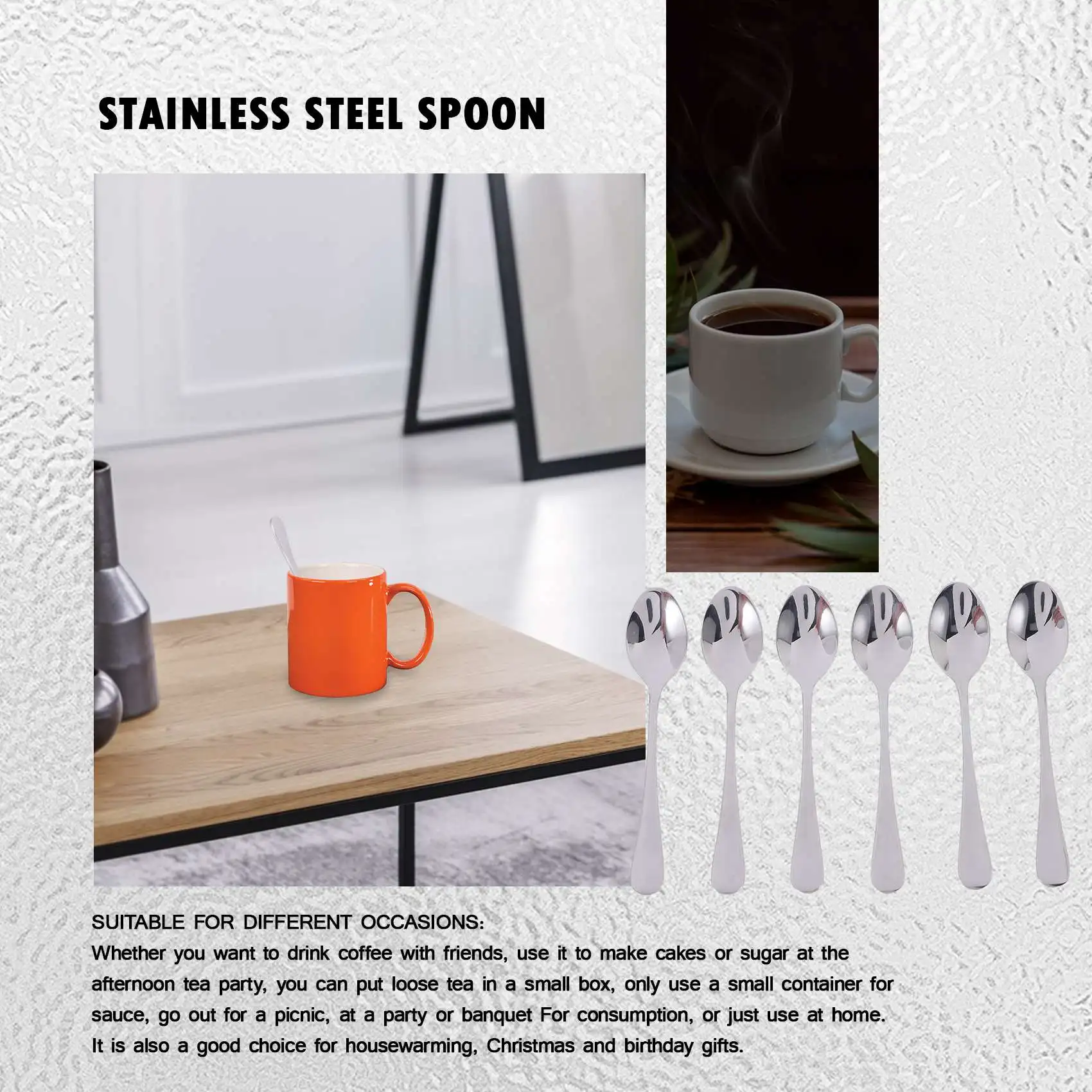 Aço inoxidável Mini Colher De Café, Espresso Sobremesa Colher, 4.7 ", 6 Pcs