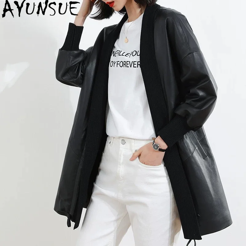 AYUNSUE Genuine Leather Jackets for Women Mid-length Sheepskin Women Coats Simple Loose Autumn Leather Jacket 2026 Jaqueta Couro
