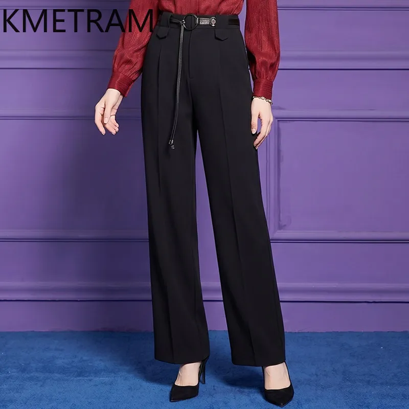 KMETRAM High Waist Suit Pants for Woman Summer Stylish Straight Pants Loose Office Casual Trousers Women Clothes 2026 ropa mujer
