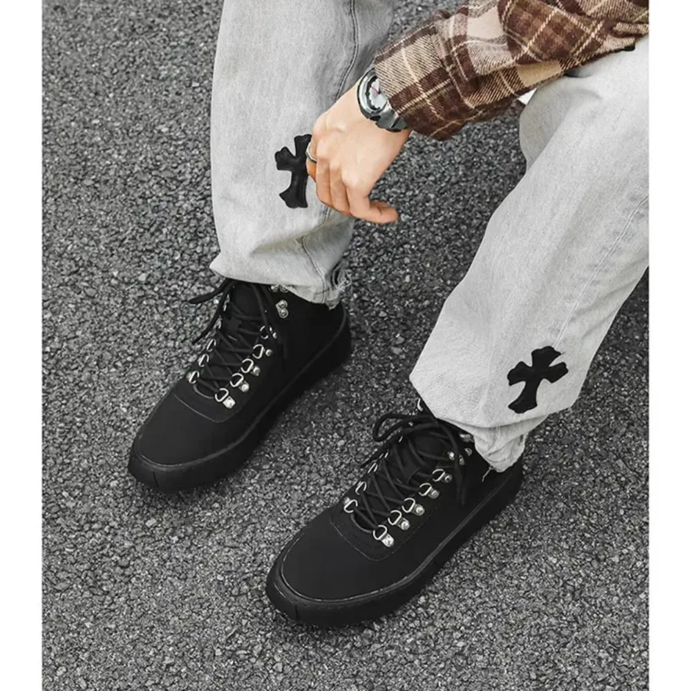 Nouveau printemps automne haute qualité hommes mi-mollet chaussures à lacets Style de rue hommes européens bout rond chaussures hautes chaussures d'entraînement