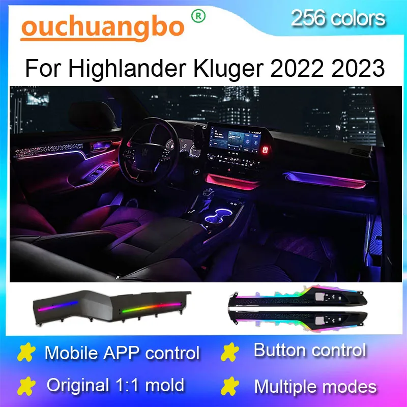 Ouchuangbo LED Ambient Light For RGB Highlander Kluger 2022 2023 Atmosphere Lamp Magic Environmental Interior Kit 256 Color