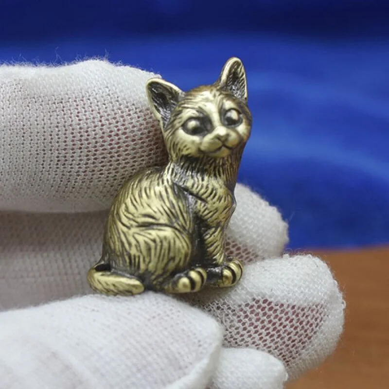 

Brass Cat Figurine Small Statue Animal Figurines Toys Home Desktop Decor Gift US